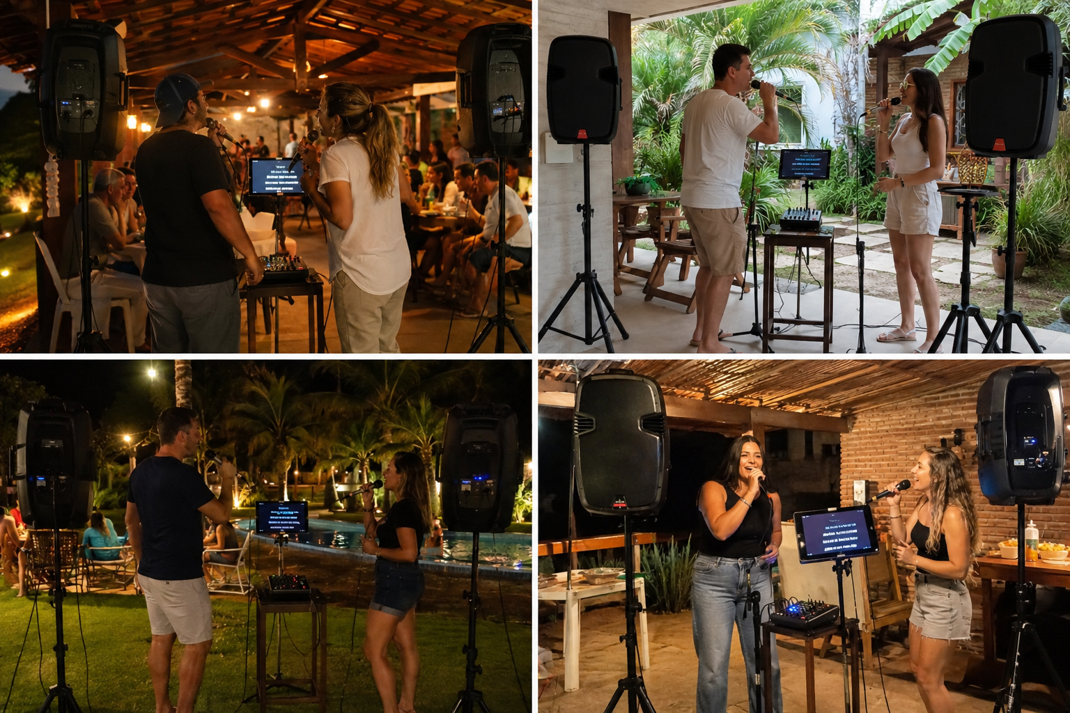 Convidados cantando em uma festa ao ar livre